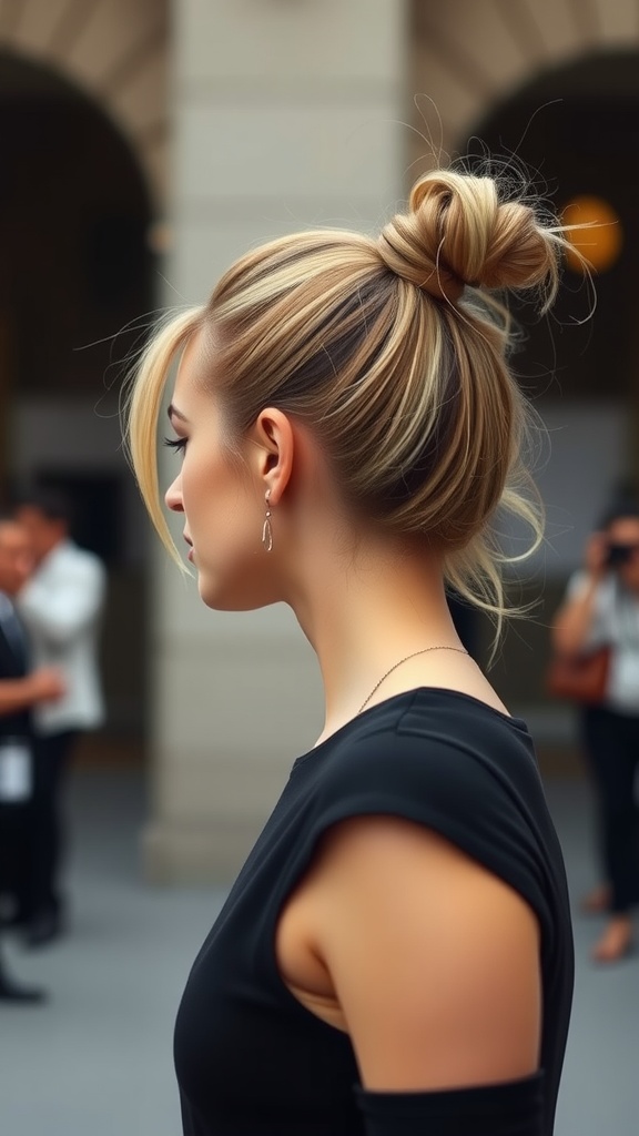 Asymmetrical ponytail hairstyle with a modern twist.