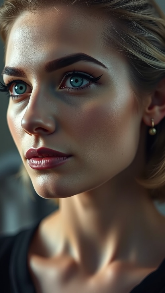 Model with blue eyes and classic black winged liner makeup