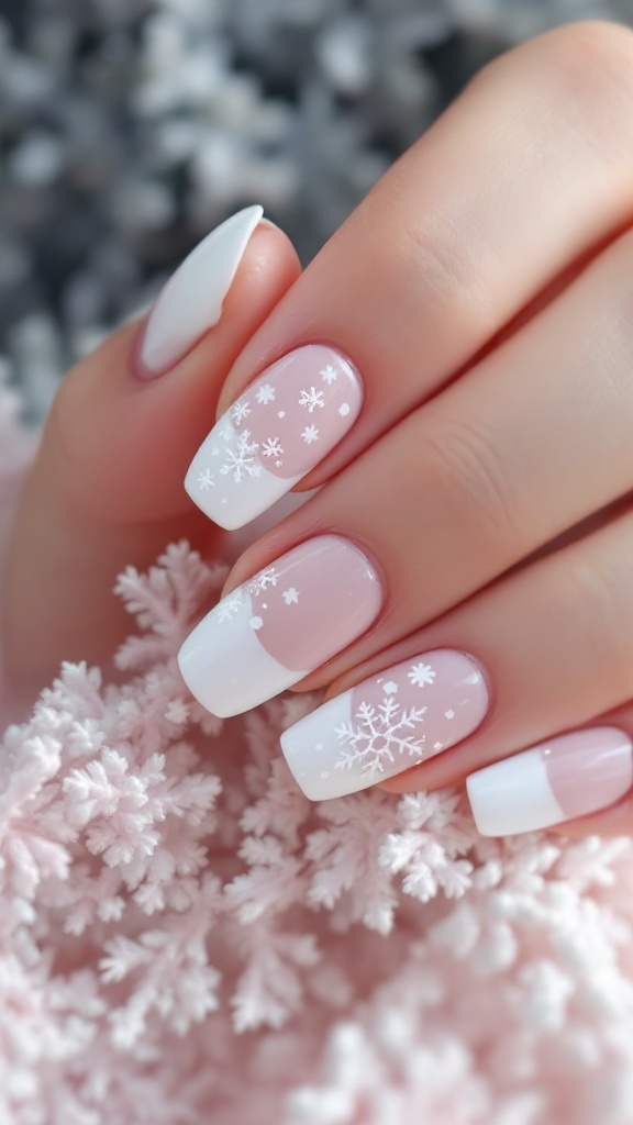 A stylish winter-themed branch with snow and berries, perfect for nail inspiration.