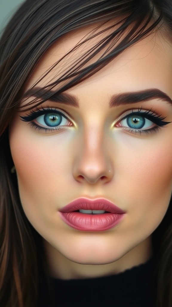 A close-up image of a woman showcasing classic winged eyeliner, emphasizing her beautiful blue eyes.