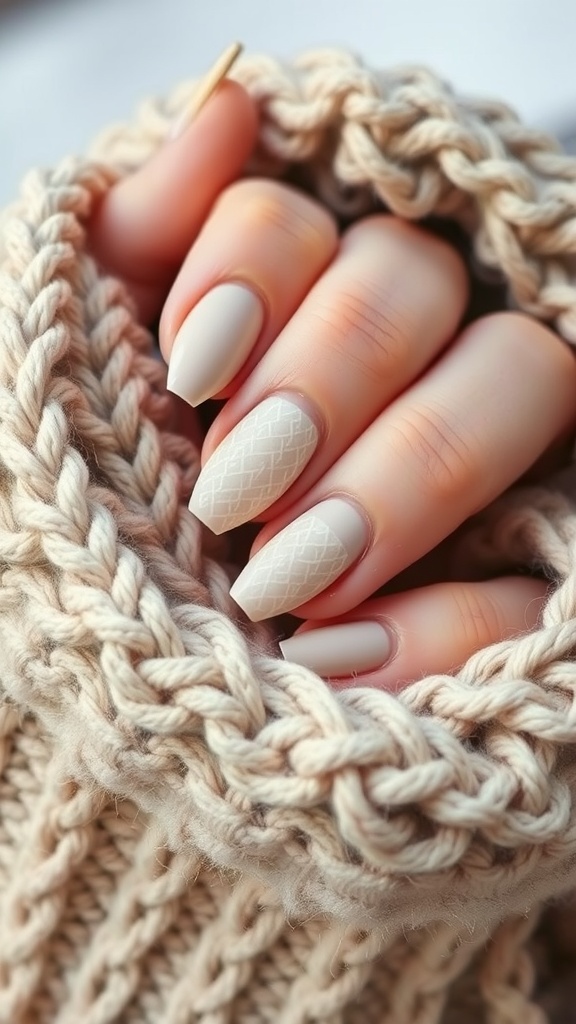 Nails with a cozy knit pattern design