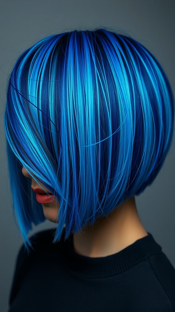 Short hair with electric blue streaks