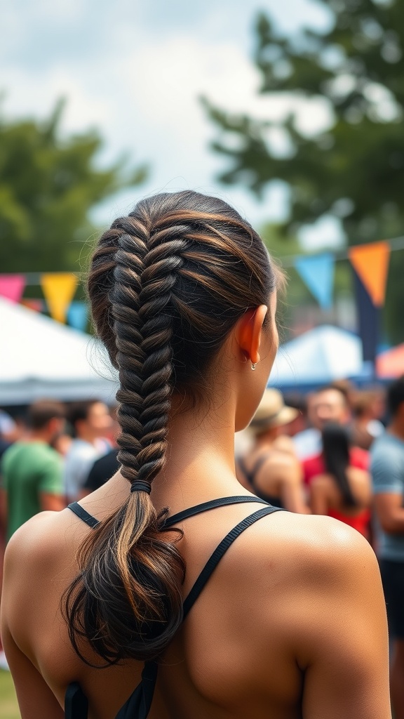 A woman with a twisted ponytail hairstyle, showcasing a unique hair idea.