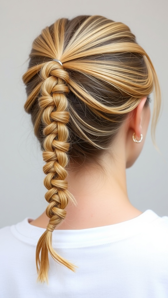 A ponytail with two accent braids, showcasing a stylish hair idea.