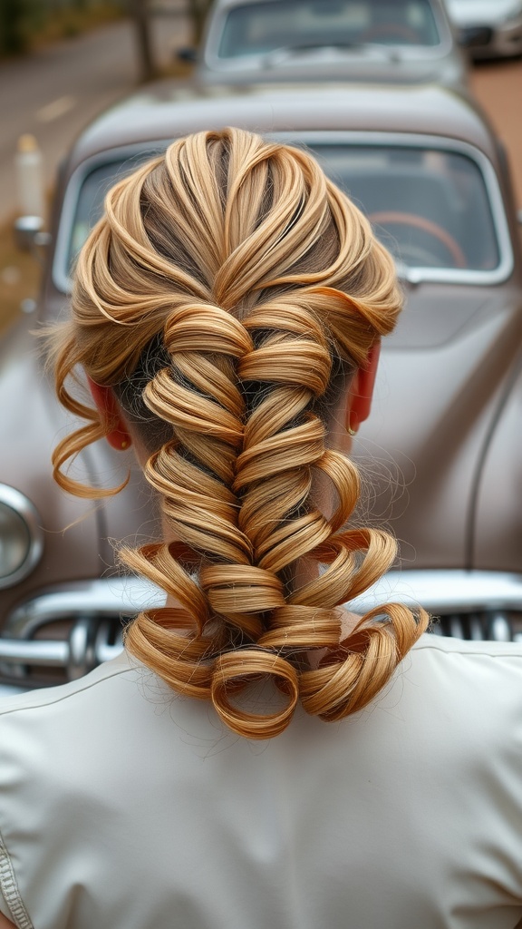 A woman showcasing a ponytail hairstyle with vintage curls.