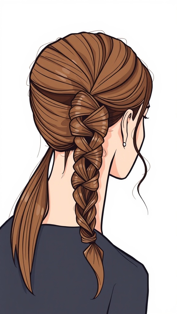 Illustration of a woman with a sleek ponytail featuring a twisted braid at the back.