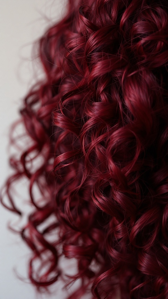 Close-up of bold burgundy curls