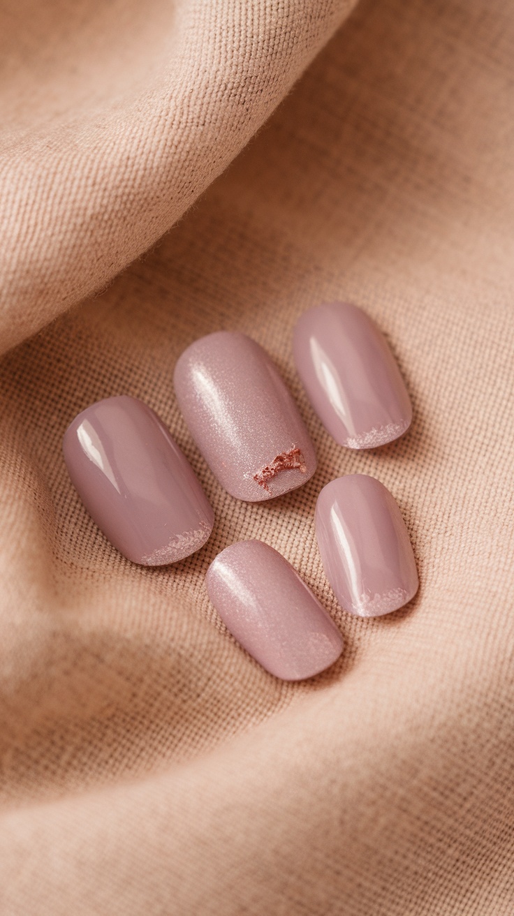 Nail design featuring subtle mauve color with a textured finish