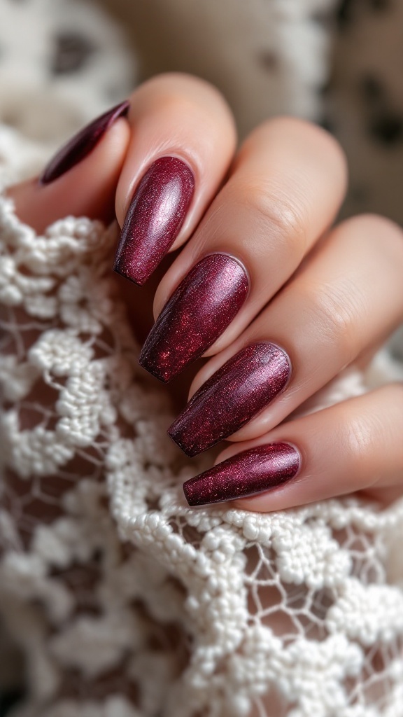 Textured red wine nails with matte black tips