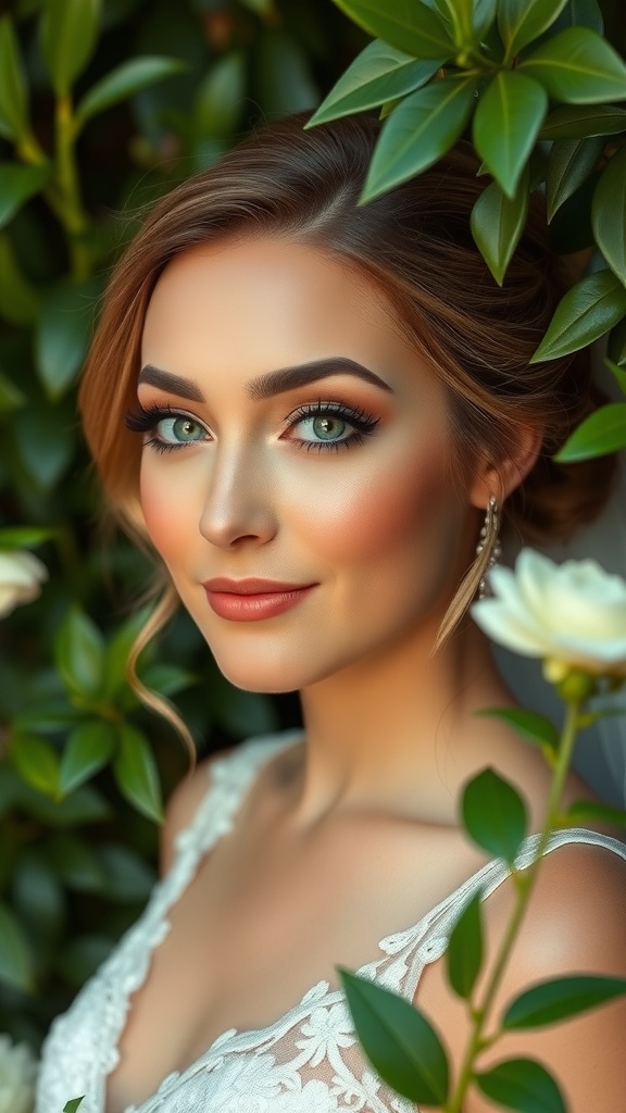 Bridal makeup showcasing a fresh and dewy complexion with natural glow.